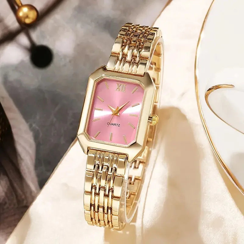 Cross border foreign trade new simple leisure fashion scale square alloy steel strip bracelet for women quartz watch