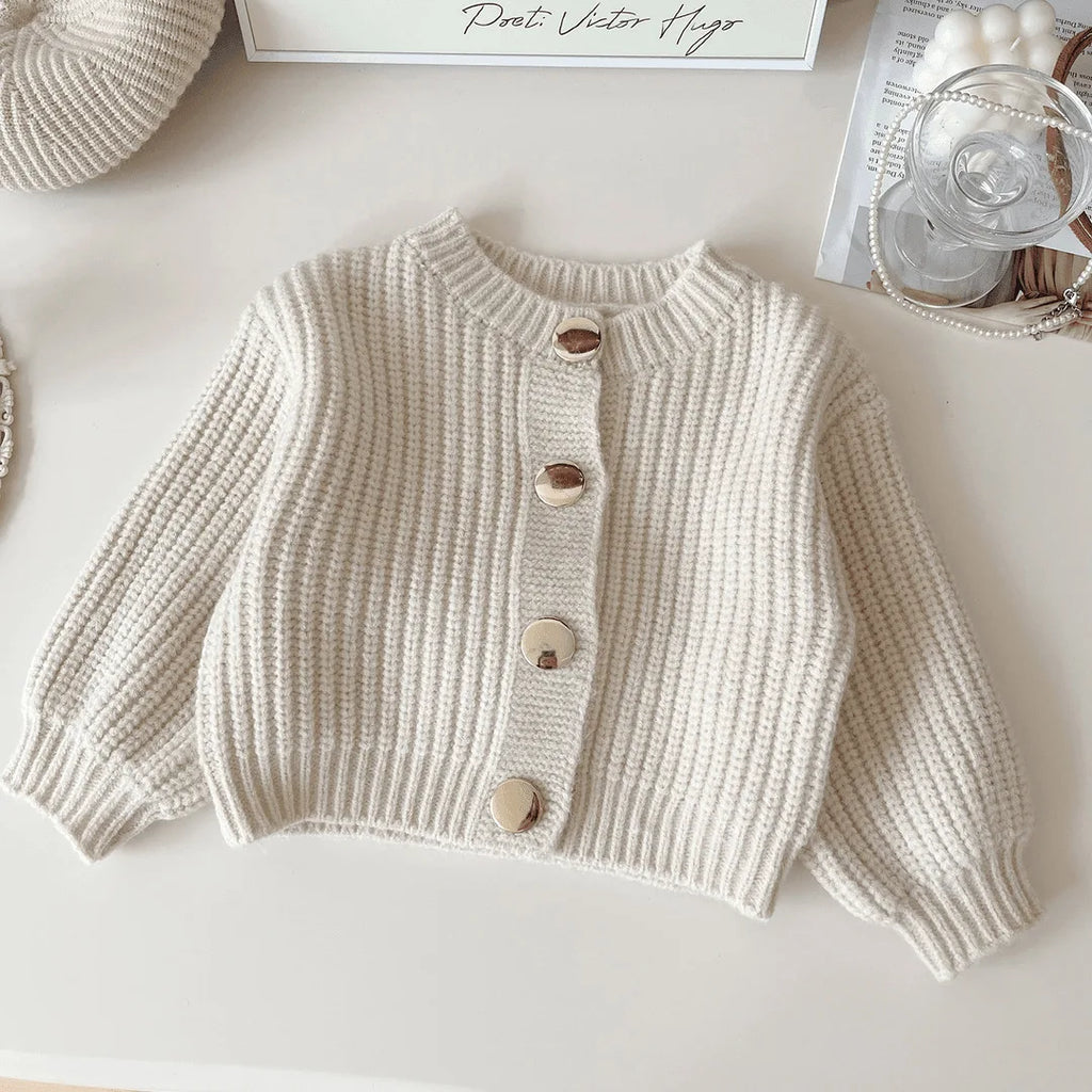 Baby Girls' Sweater Autumn and Spring New Children's Knitted Cardigan Top Fashion Solid Color Kids Outwear Coat