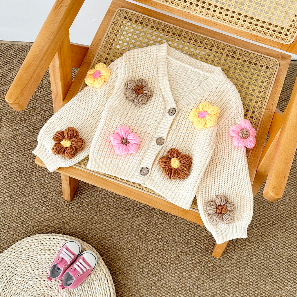 Baby Cardigan Sweater Autumn Winter Baby Tops Fashion Knit Coats Long Sleeve Flower Handmade Newborn Clothing Toddler Infant Gir