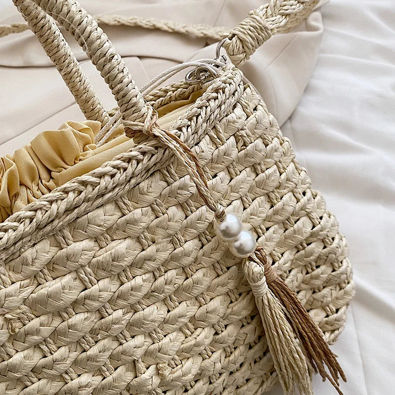 MOODS Rattan Woven Top-handle Bags For Women 2026 Summer Beach Holiday Shoulder Cross Body Basket Bag Luxury Designer Handbags