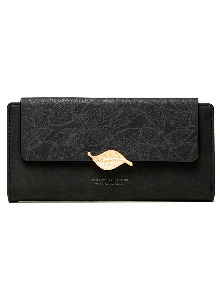 Purse Female Niche Design Retro Simple Long Mobile Phone Bag Frosted Leaf Women's Purse 2023 New Trend All-Matching Wallet Women