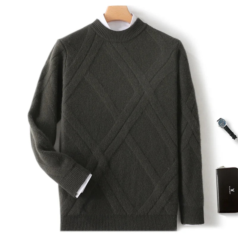 Round neck and long sleeves men's bottoming 100% pure cashmere men's double-stranded thick warm twisted leisure.