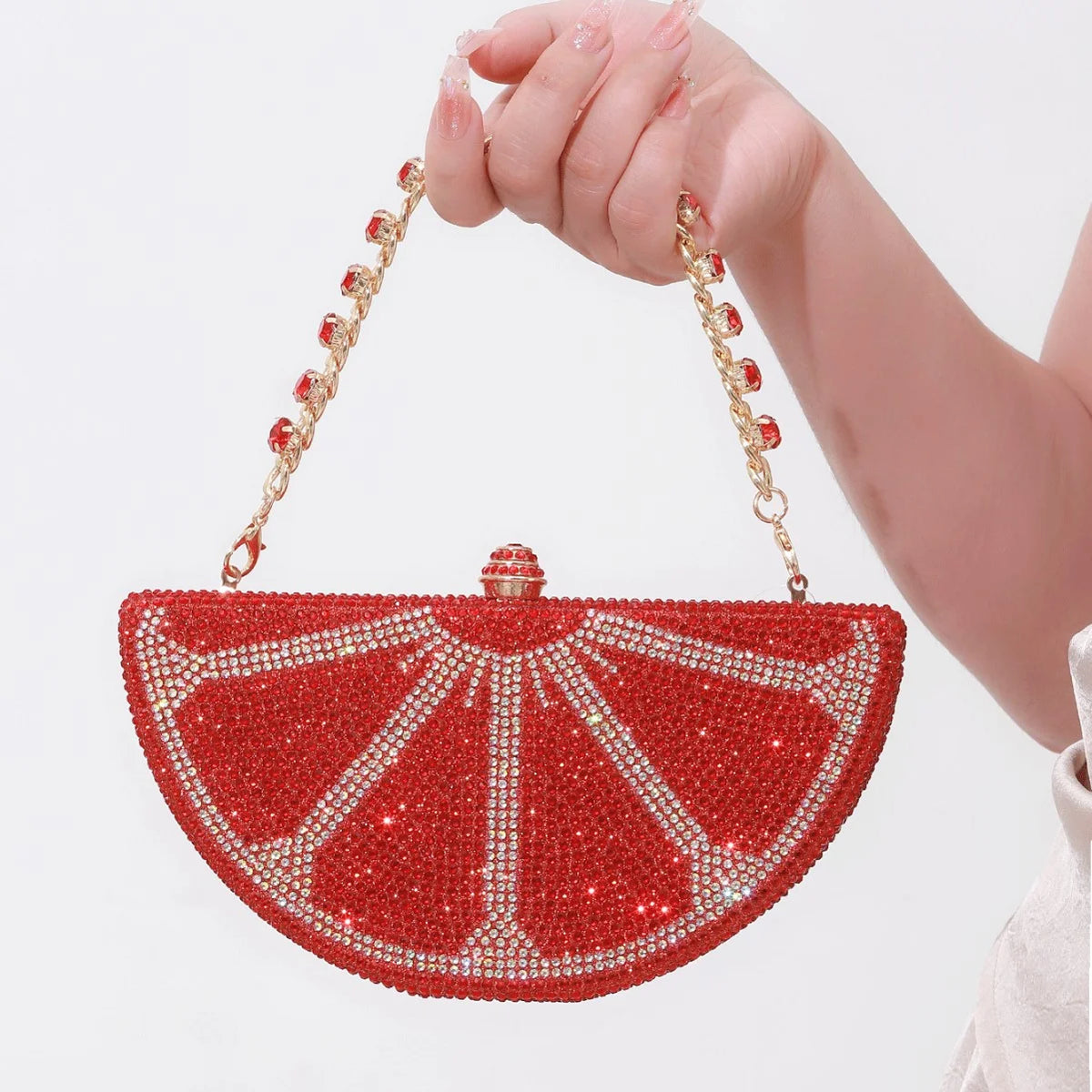 XIYUAN Watermelon Shaped Rhinestone Evening Clutch Bag Women Multicolor Crystal Handbag for Wedding Cocktail Summer Party Purse