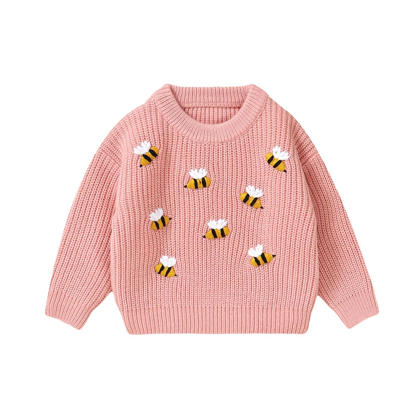 Baby Sweaters Knitted Infant Boys Girls Pullover Fashion Embroidered Bees Newborn Children Clothing Long Sleeve Tops Autumn Warm