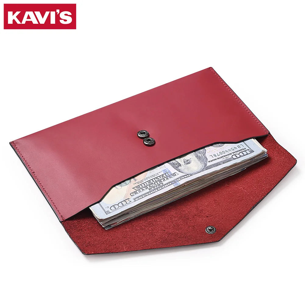 Genuine Leather Women's Wallet Reusable Money Clip Cash Bank Card Envelope Storage Money Bag Portable Leather Wallet Men