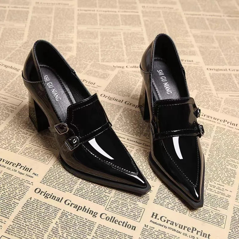 High Heels, 2026 Spring and Autumn New Collection, Women's Leather Shoes, Coarse Single Shoes, Patent Leather Versatile Shoes