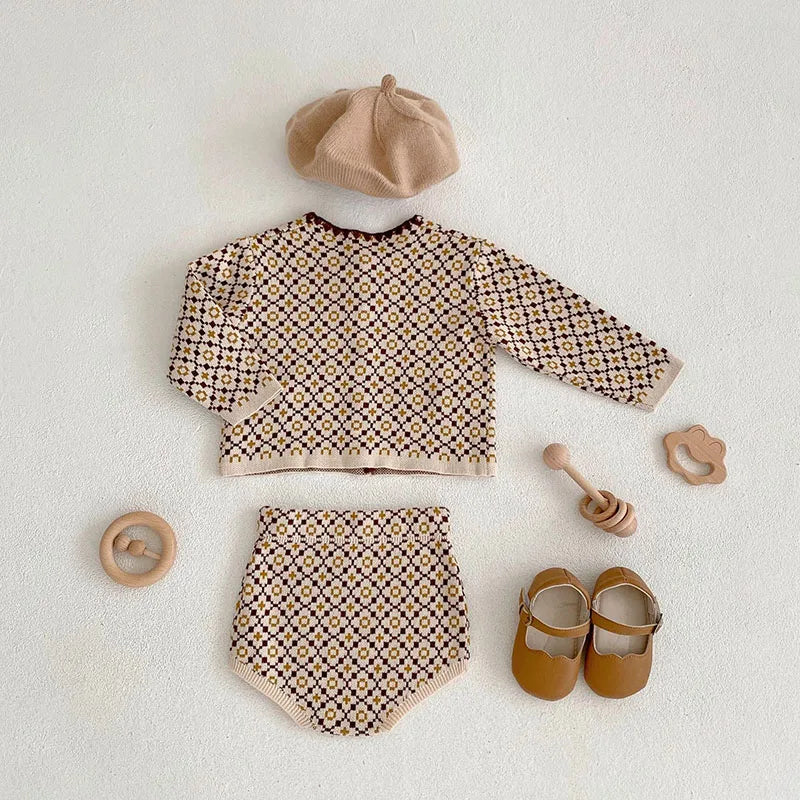 Autumn Baby Clothes Sweater Set Infant Girls Knit Sweaters Cardigan Jacket Blommer 2 Pcs