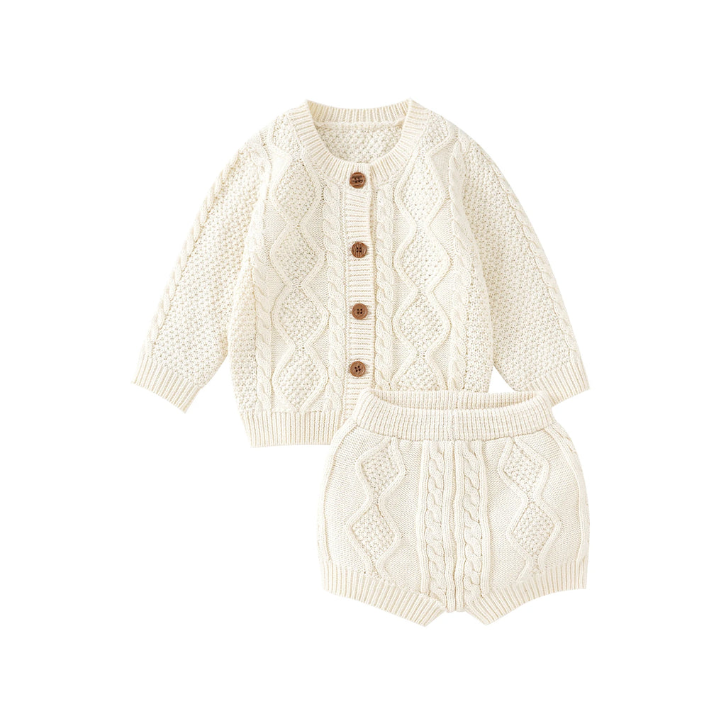 Baby Clothes Sets Cotton Knitted Newborn Boys Girl Sweater Long Sleeve +Pants Autumn Infant Children Cardigan +Shorts 0-18M 2PCS