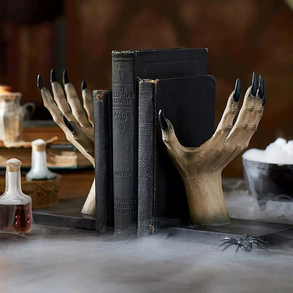 Halloween Bookends Decor Gothic Home Decor Bookends Shelves Unique Scary Monster Hand Book Ends Spooky Halloween Room Decor