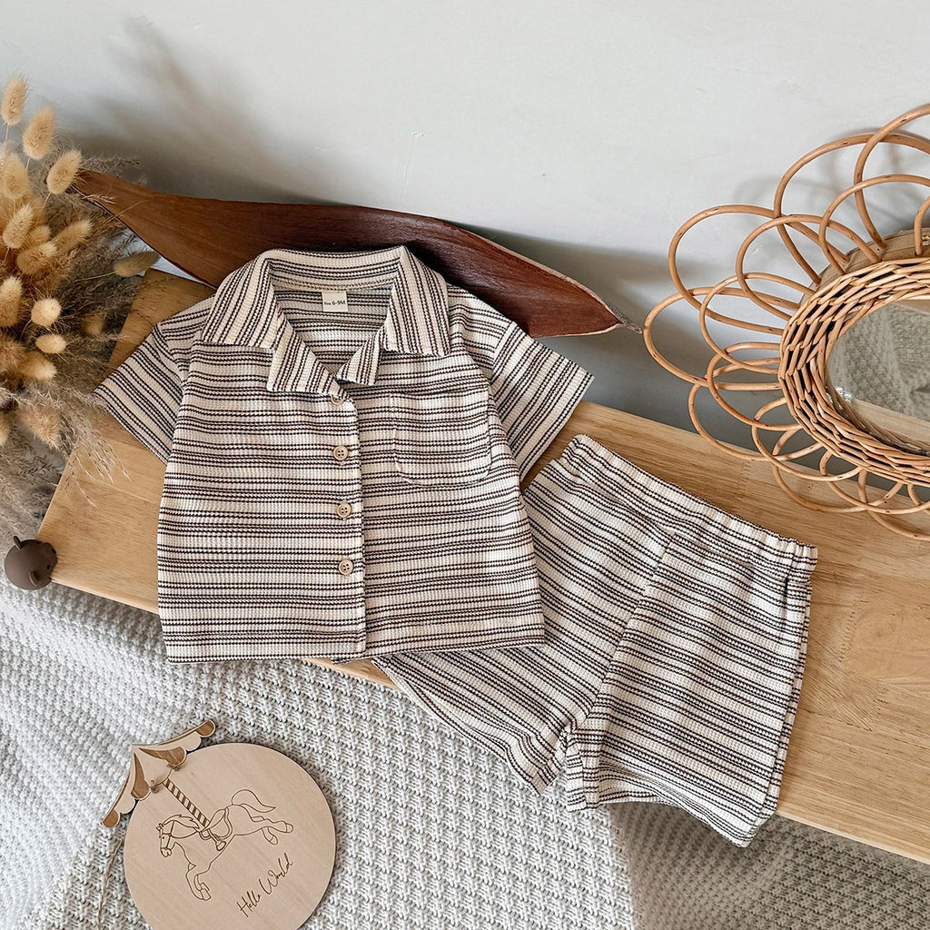 New Baby Short Sleeve Suit Striped Girls Boys Set Summer T-shirt +short Baby Clothes Children's Wear