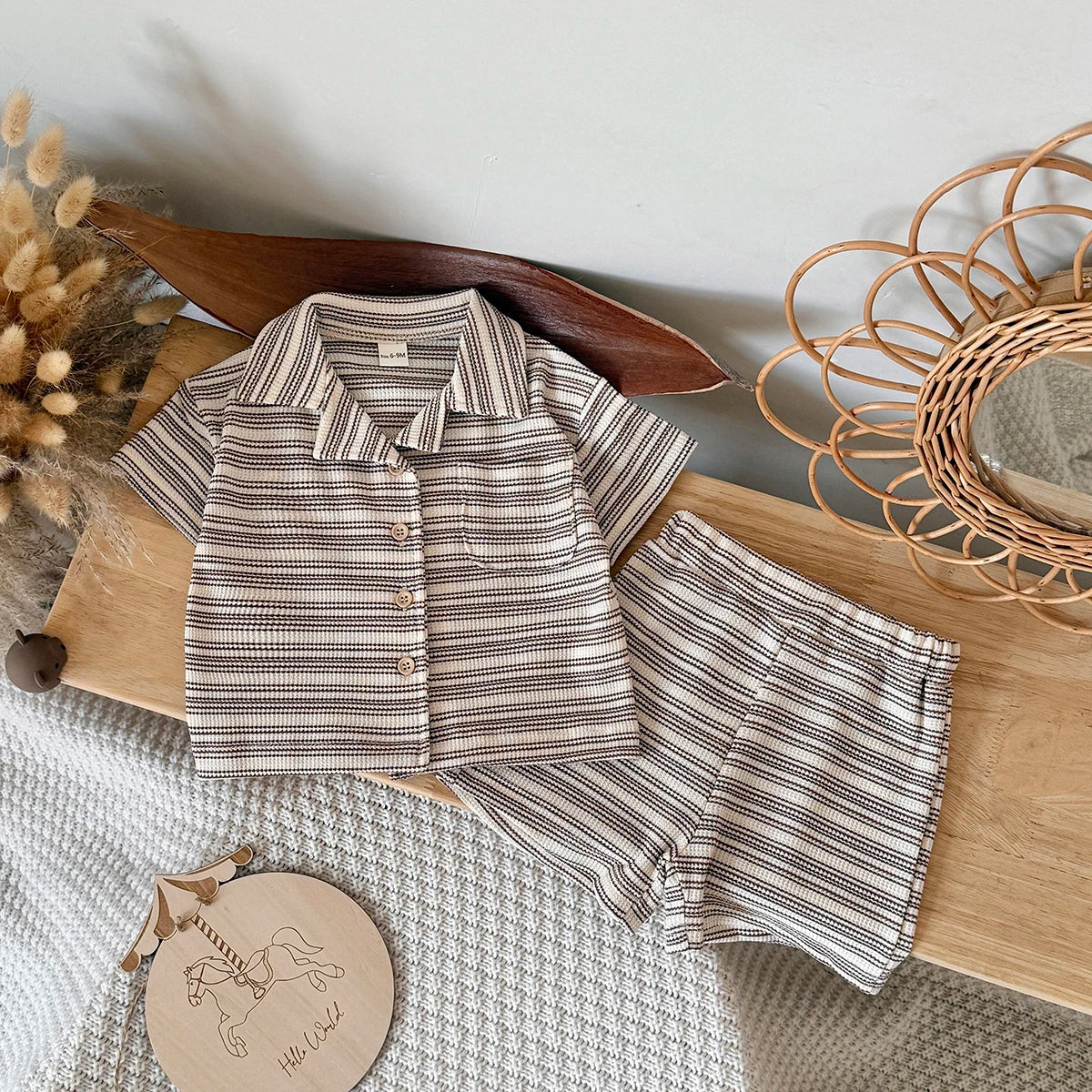 New Baby Short Sleeve Suit Striped Girls Boys Set Summer T-shirt +short Baby Clothes Children's Wear