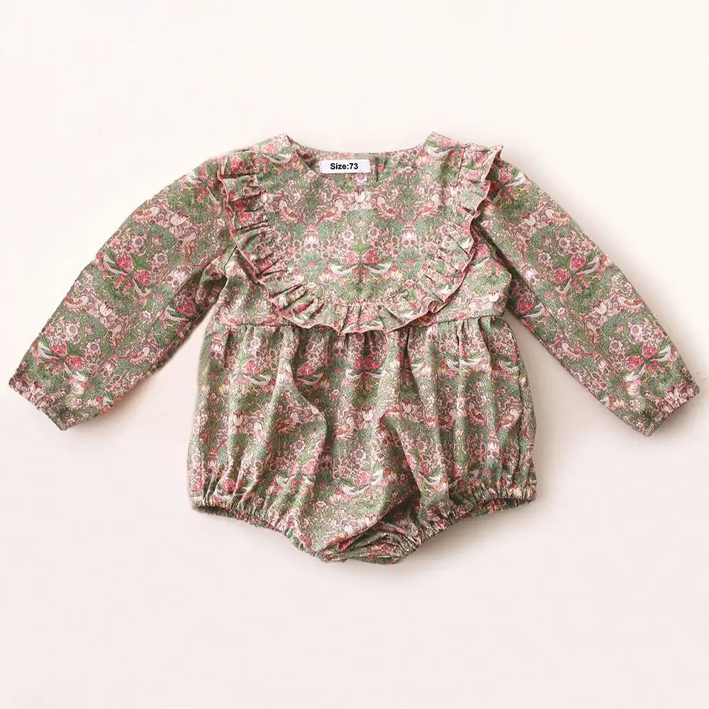 Spring Baby Girl Clothes Set Vintage Cotton Floral Baby Girl Blouse + Romper Dress IBaby Girl Outfit