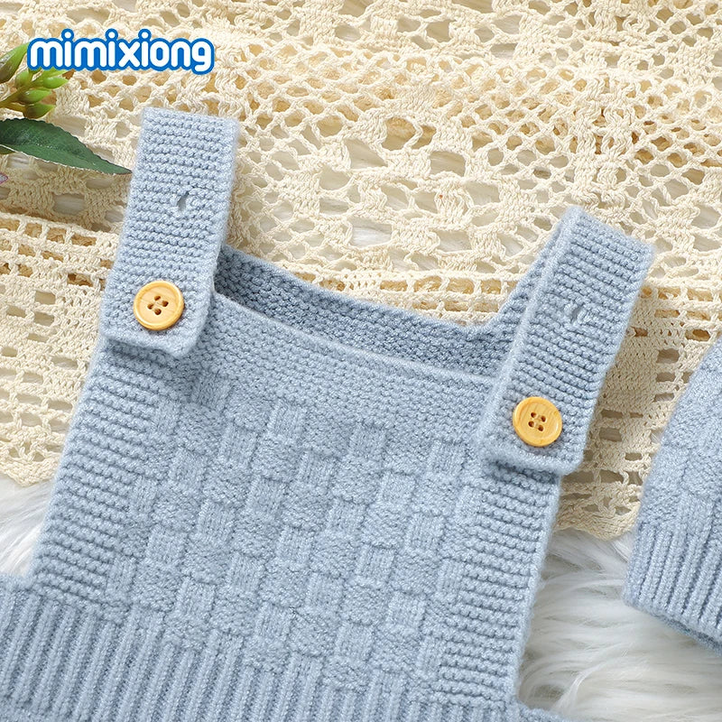 Newborn Baby Sleeveless Rompers Sleeveless Knit Infant Boys Girls Strap Jumpsuits Hats Clothes Sets 0-18m Toddler Playsuits 2pcs