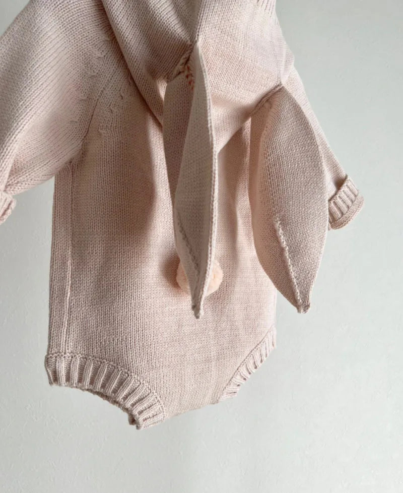 Knitted Baby Clothes Newborn Cute Hooded Baby Girl Boy Romper Clothes With Bunny Ear Cotton Infant Sweater Baby Romper Jumpsuit