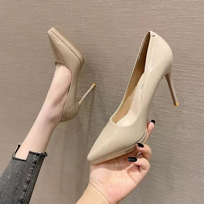 Pointed Toe High Heels Women's Shoes Comfortable Red Sole Waterproof Platform Spring Autumn Etiquette New 2025 Thin Heel