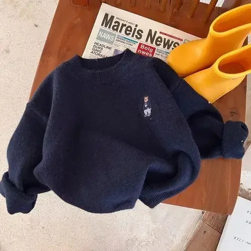 Kids' Sweater 2023Autumn New Boys and Girls Cartoon Sweater Baby Low Collar Bear Sweater Trendy Net Red Fashion