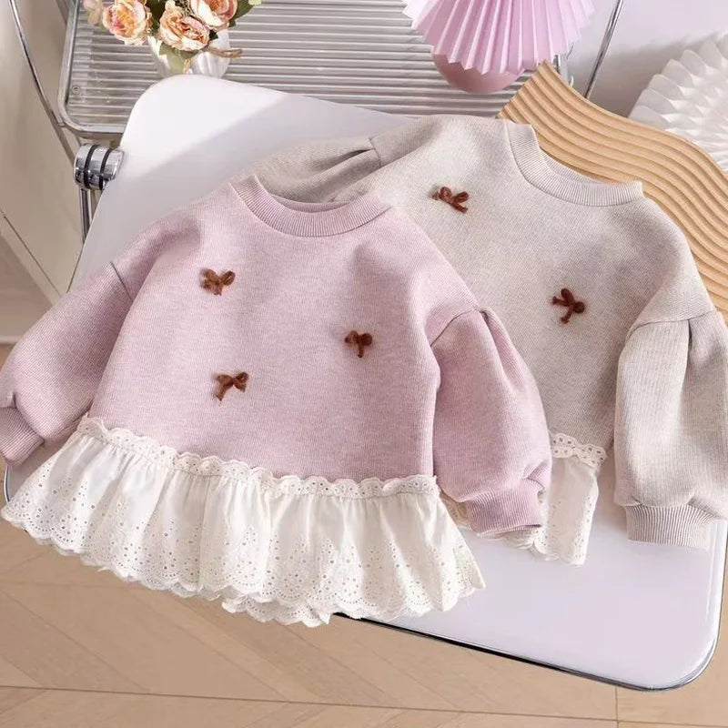 Baby Girls Sweatshirt Autumn Kids Fashion Pullovers Princess Casual Tops 2025 New Toddler Casual Clothing Girl Lace Sweet Coats