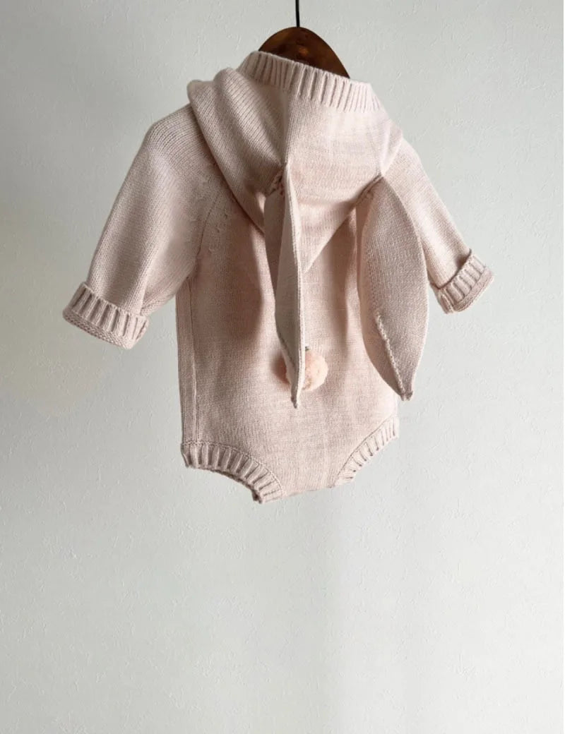 Knitted Baby Clothes Newborn Cute Hooded Baby Girl Boy Romper Clothes With Bunny Ear Cotton Infant Sweater Baby Romper Jumpsuit