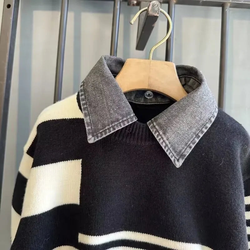 3 5 7 9Y Boys Sweaters Spring and Autumn Children's Pullover Sweaters Boys' Baby Thickened Knitwear Warm Sweaters