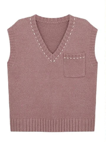 Japan Style Cute Women Sweater Vest Printed Sleeveless Loose Outerwear Knitted Waistcoat 2026 Vintage Y2K Autumn Pullovers Tops