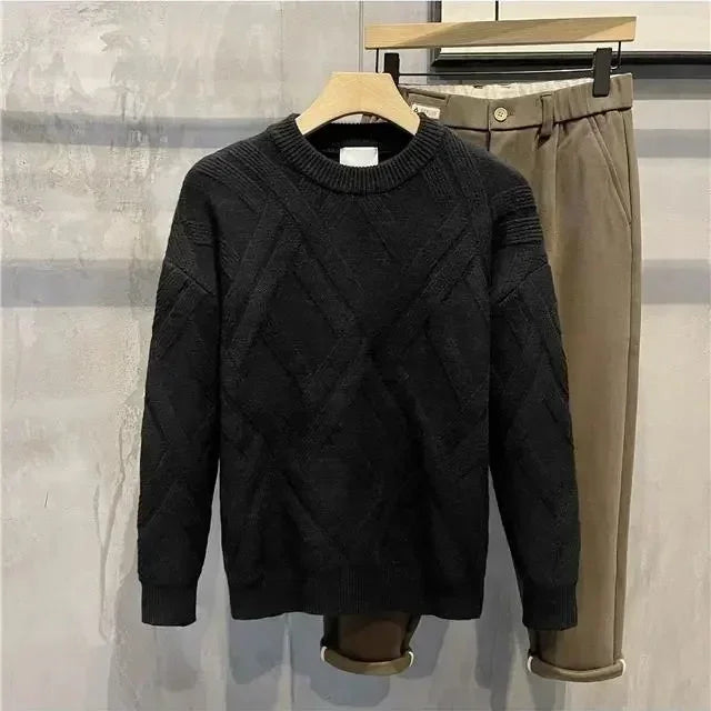 Knitted Sweaters for Men Solid Color Man Clothes Plain Crewneck Pullovers Beige Round Collar Maletry Sweat-shirt Knitwears T A S
