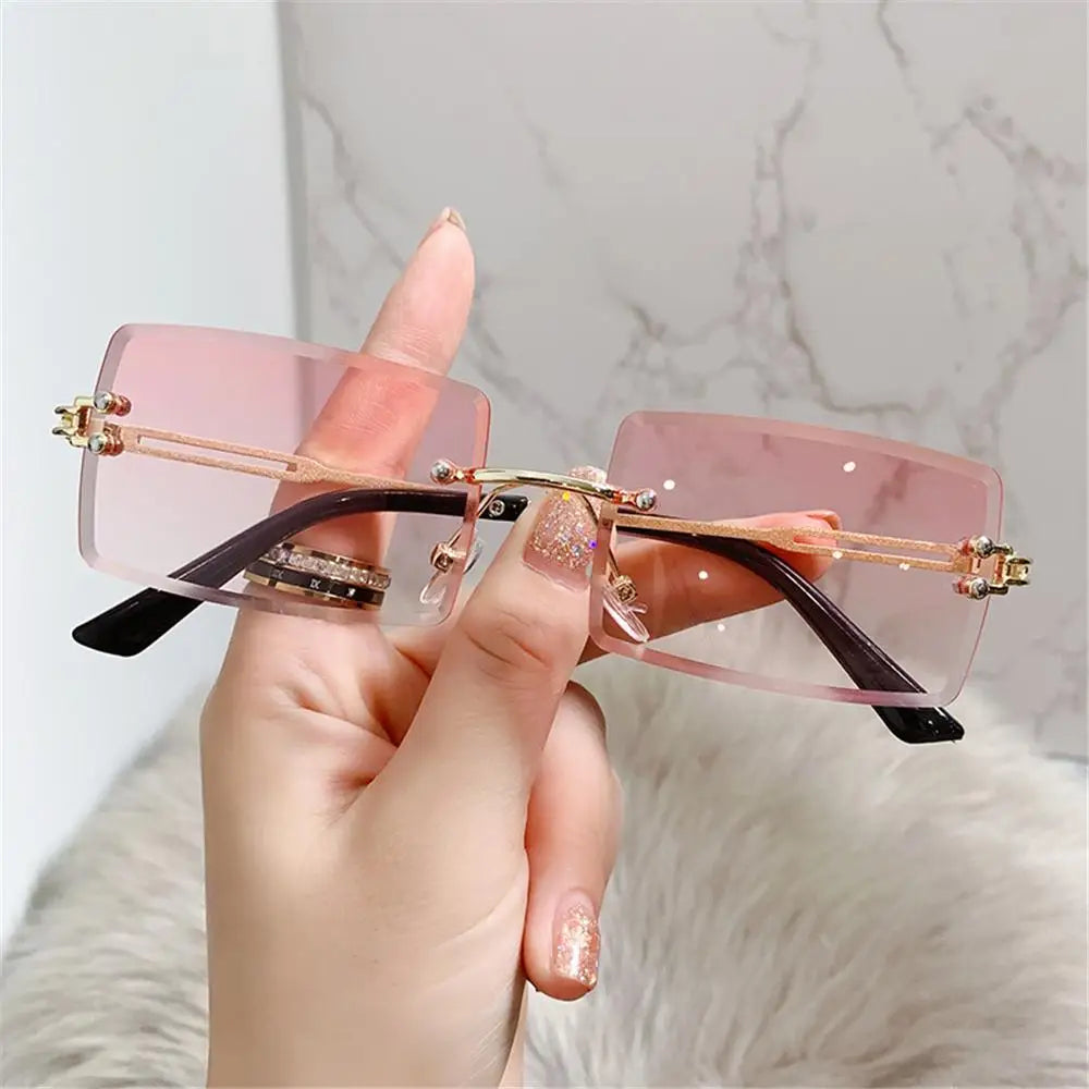 Retro Sunglasses Men Brand Designer Fashion Rimless Sun Glasses Shades Cutting Lens Ladies Frameless Eyeglasses