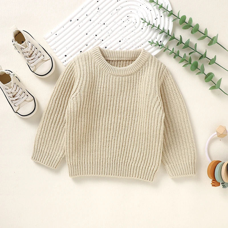 Baby Sweaters Casual Crew Neck Long Sleeve Knitted Newborn Boys Girls Pullovers 1-3Y Infant Unisex Solid Knitwear Toddler Jumper