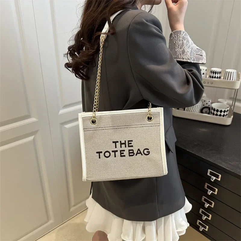New Denim Patchwork Commuter Bag for Women, Large Capacity Embroidered Lettering Chain Underarm Crossbody Bag