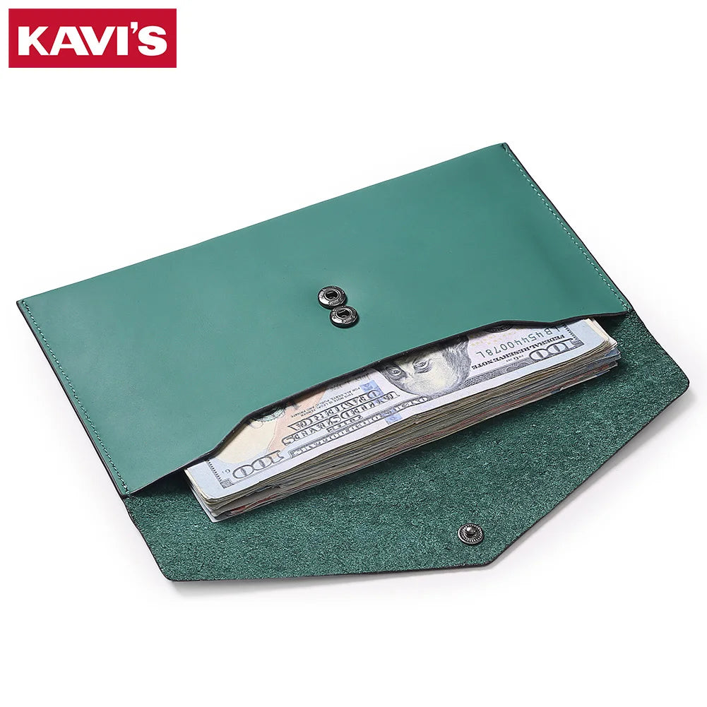 Genuine Leather Women's Wallet Reusable Money Clip Cash Bank Card Envelope Storage Money Bag Portable Leather Wallet Men