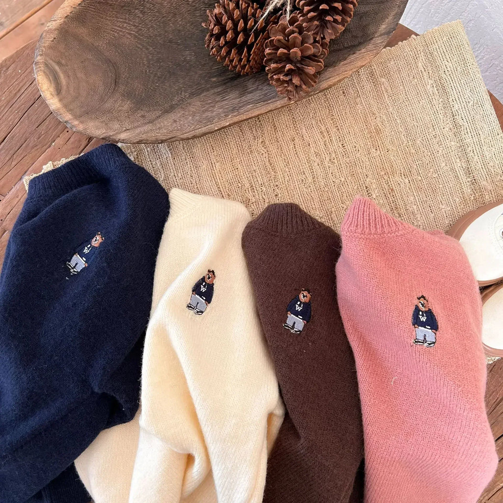 Kids' Sweater 2023Autumn New Boys and Girls Cartoon Sweater Baby Low Collar Bear Sweater Trendy Net Red Fashion