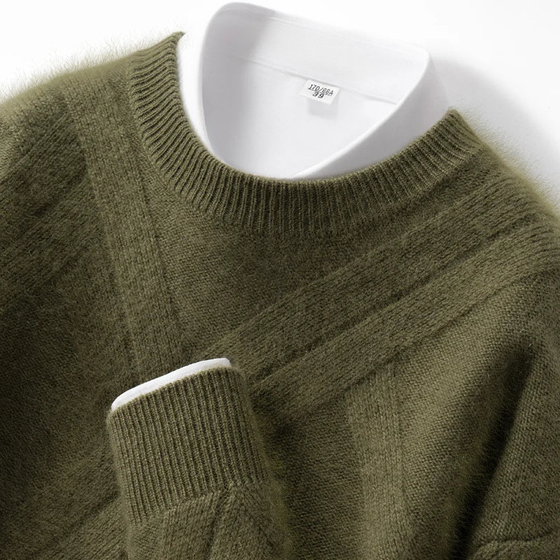 New Release: 100% Cashmere Men's Round Neck Pullover Sweater Autumn Winter Thick Knit Men's Sweater Casual Long Sleeved Tops