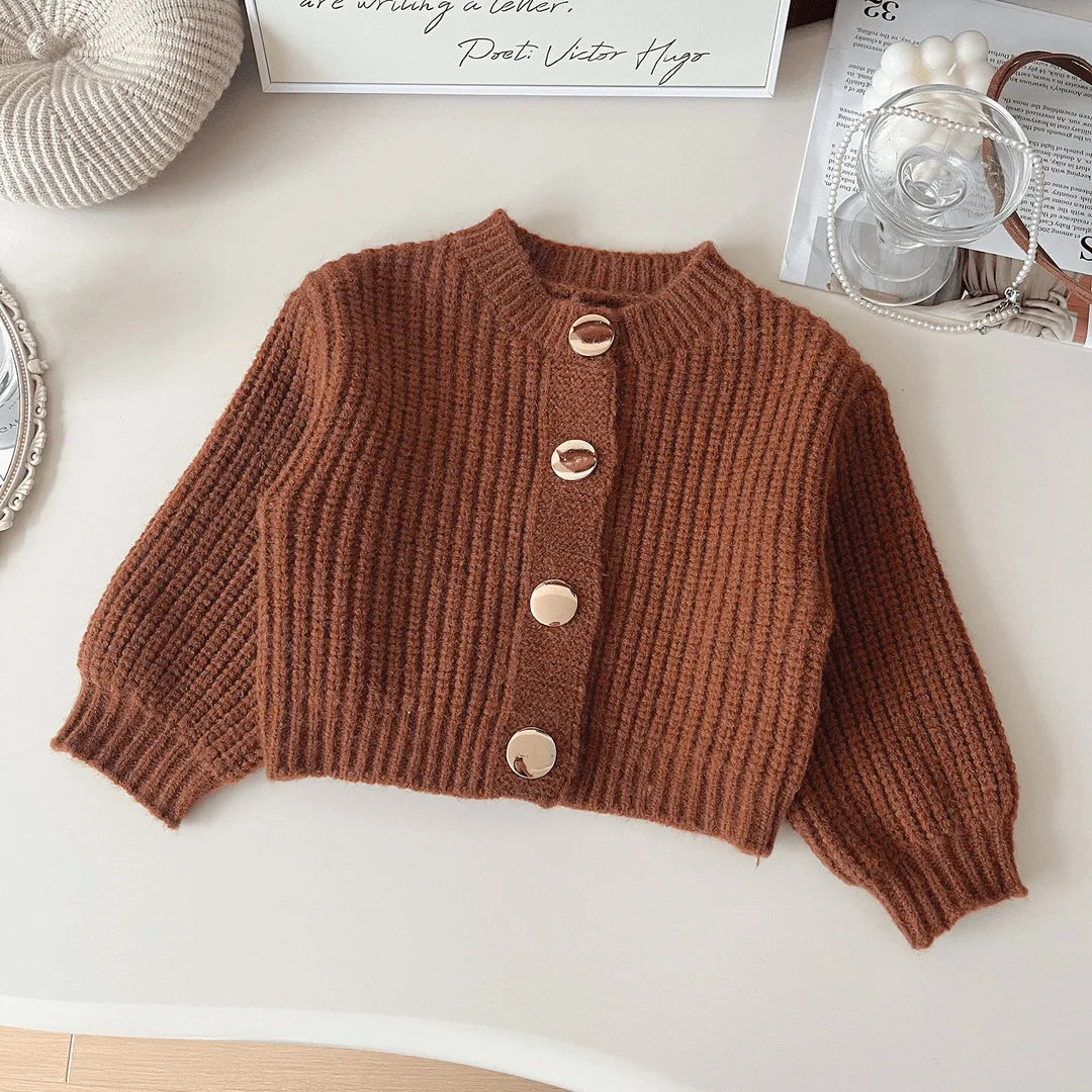 Baby Girls' Sweater Autumn and Spring New Children's Knitted Cardigan Top Fashion Solid Color Kids Outwear Coat