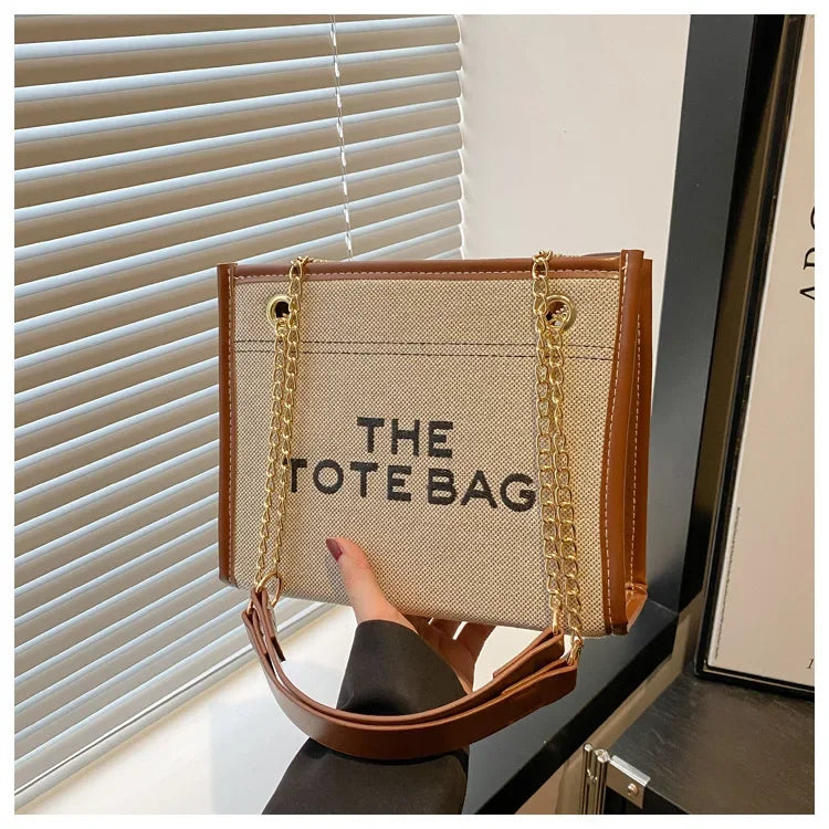 New Denim Patchwork Commuter Bag for Women, Large Capacity Embroidered Lettering Chain Underarm Crossbody Bag