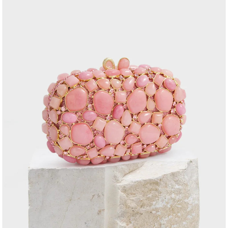 Women Pink Shell Clutch Purse Lady Stones Minaudiere Purses Party Dinner Rhinestone Handbags Crystal Evening Bags and Clutches
