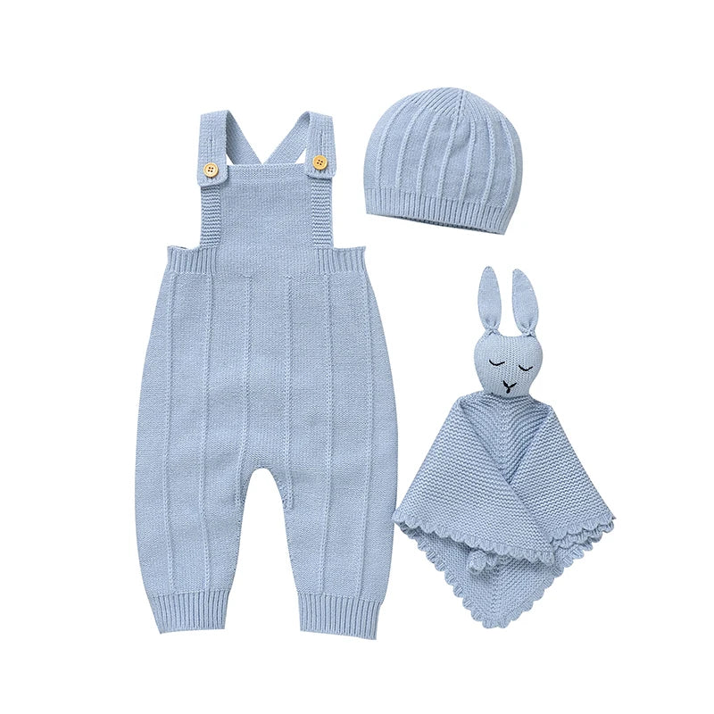 Newborn Baby Rompers Comfort Towels Knitted Girls Boy Jumpsuit Outfits Sleeveless Autumn 0-18M Infant Clothing Sets 3pcs Fashion