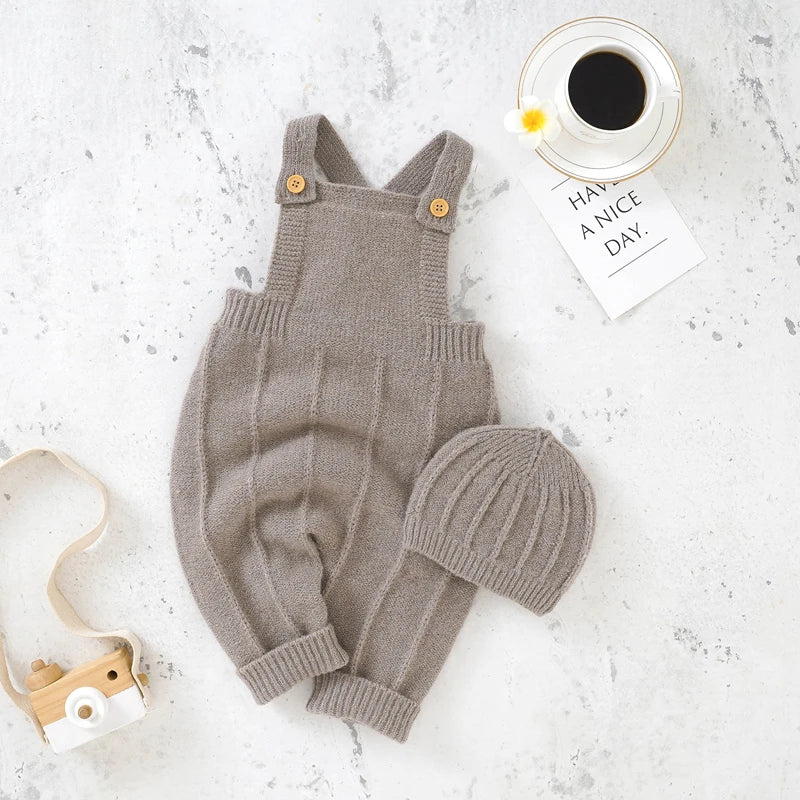 Baby Rompers Sleeveless Knitted Newborn Boys Girls Jumpsuits Hats 2pcs Outfits Sets Autumn Casual Outwear Toddler Infant Clothes