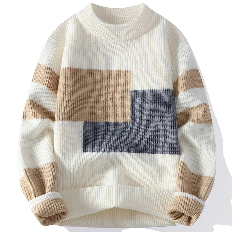 Sweaters men 2024 winter korean style mens warm sweater mens fashion sweaters Splicing color patterns Men's wool pullovers male