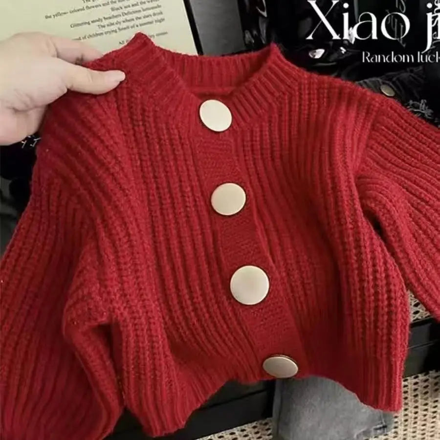Baby Girls' Sweater Autumn and Spring New Children's Knitted Cardigan Top Fashion Solid Color Kids Outwear Coat