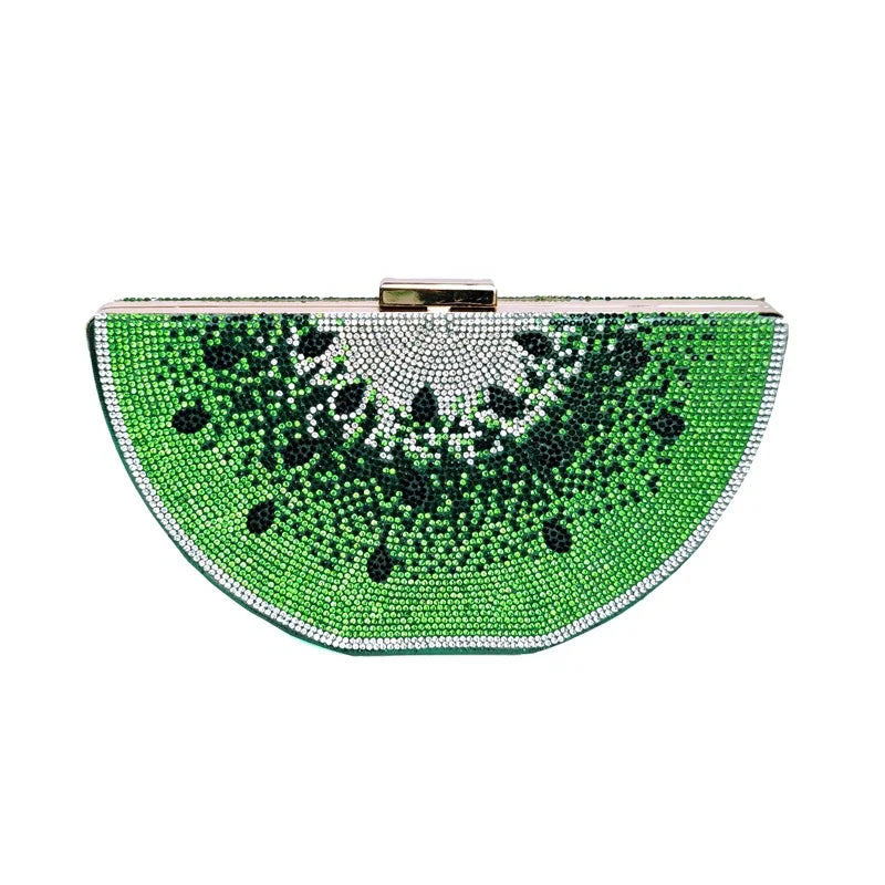 XIYUAN Watermelon Shaped Rhinestone Evening Clutch Bag Women Multicolor Crystal Handbag for Wedding Cocktail Summer Party Purse