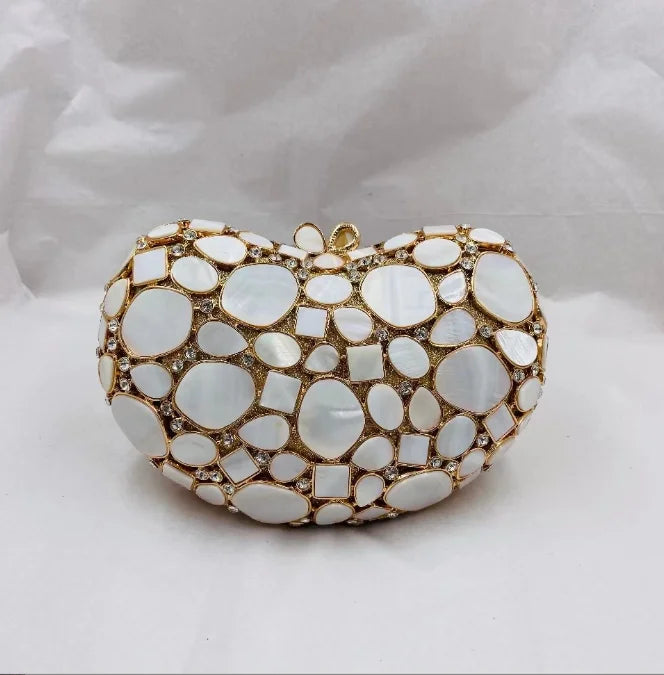 Women Pink Shell Clutch Purse Lady Stones Minaudiere Purses Party Dinner Rhinestone Handbags Crystal Evening Bags and Clutches