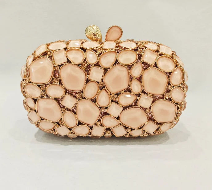 Women Pink Shell Clutch Purse Lady Stones Minaudiere Purses Party Dinner Rhinestone Handbags Crystal Evening Bags and Clutches