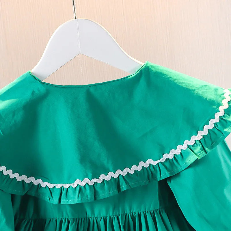 Children's Korean version Dress Spring and Autumn Fashion Girl's Pure Cotton Flower Doll Neck Dress Infant Princess Dress 0-4Y