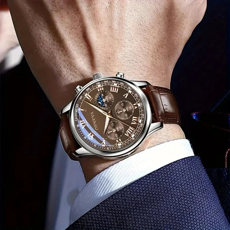 Fashion Roma Dial Men Business Watches  Leather Strap Male's Analog Quartz Wristwatch Relogio Masculino（Without Box）