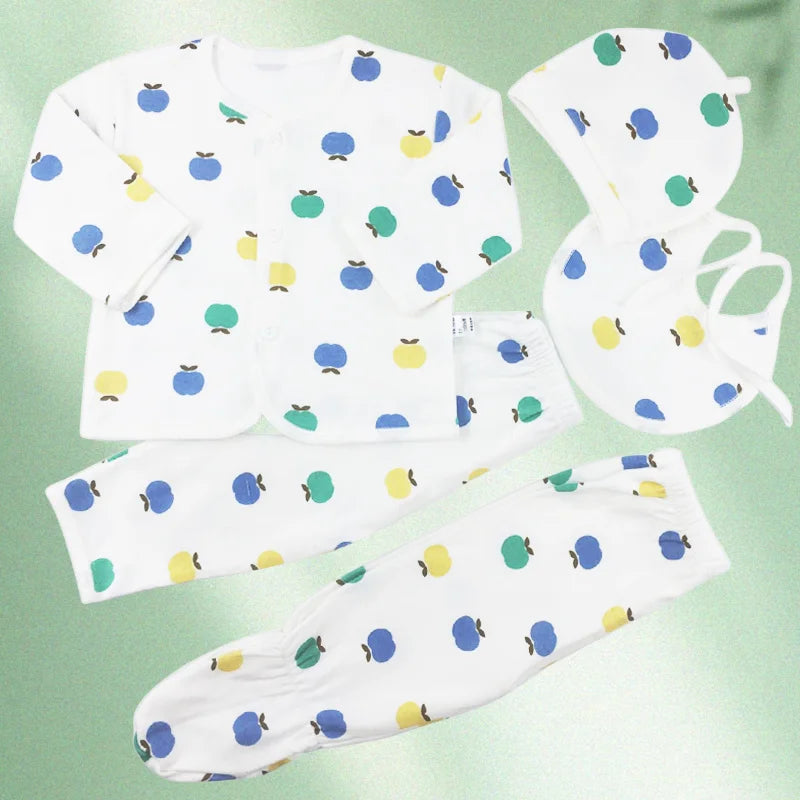 Newborn Baby Clothes Set ( 5pcs/set) Infant Girl Boy Shirt Pant Bib Hat Clothing Suit
