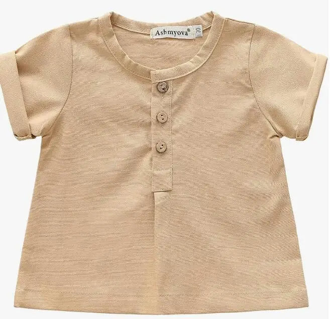 Vintage Linen Cotton Boys Shirt Toddler Summer Casual Clothing Sets Solid Short Sleeve T-Shirt Tops+Shorts Outfits For 0-3T Kids