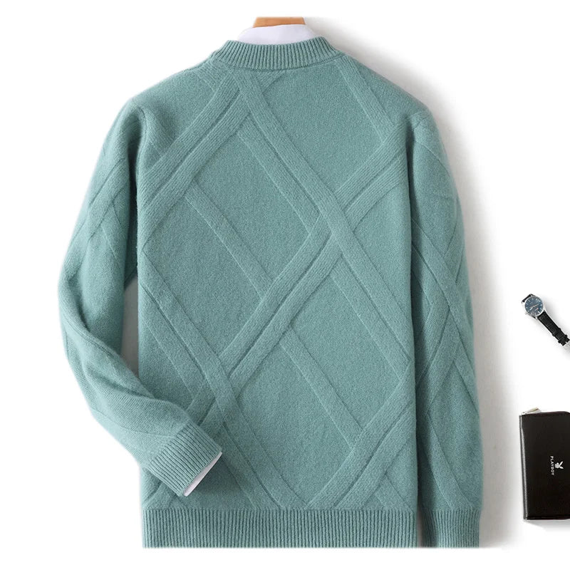 Round neck and long sleeves men's bottoming 100% pure cashmere men's double-stranded thick warm twisted leisure.