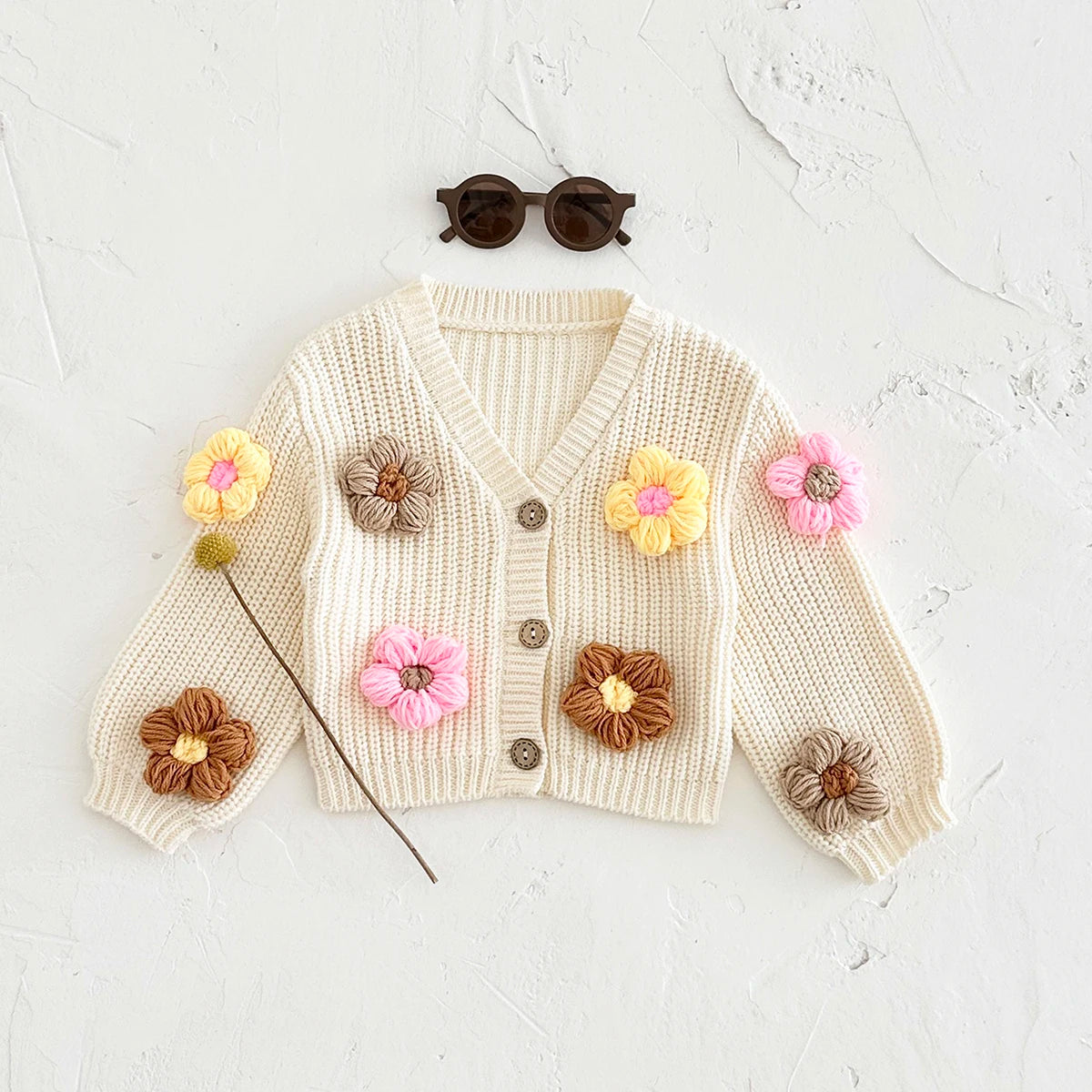 Baby Cardigan Sweater Autumn Winter Baby Tops Fashion Knit Coats Long Sleeve Flower Handmade Newborn Clothing Toddler Infant Gir