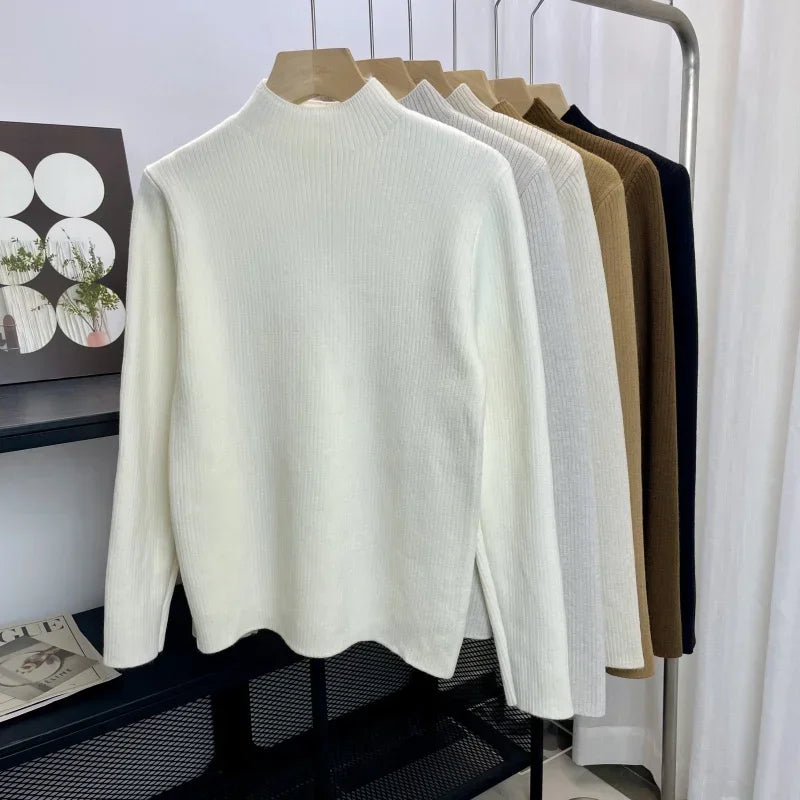 Turtleneck Winter Sweater Women Elegant Thicken Velvet Lined Warm Sueter Knitted Pullover Slim Tops Jersey Knitwear Jumper New