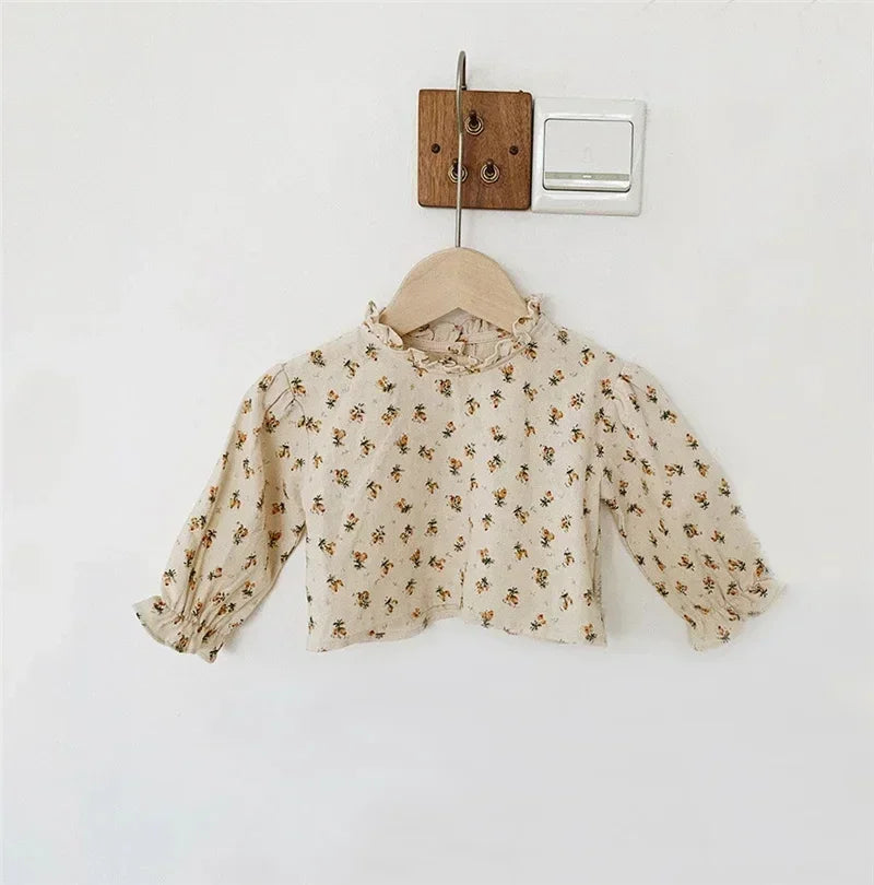 Spring Baby Girl Clothes Set Vintage Cotton Floral Baby Girl Blouse + Romper Dress IBaby Girl Outfit