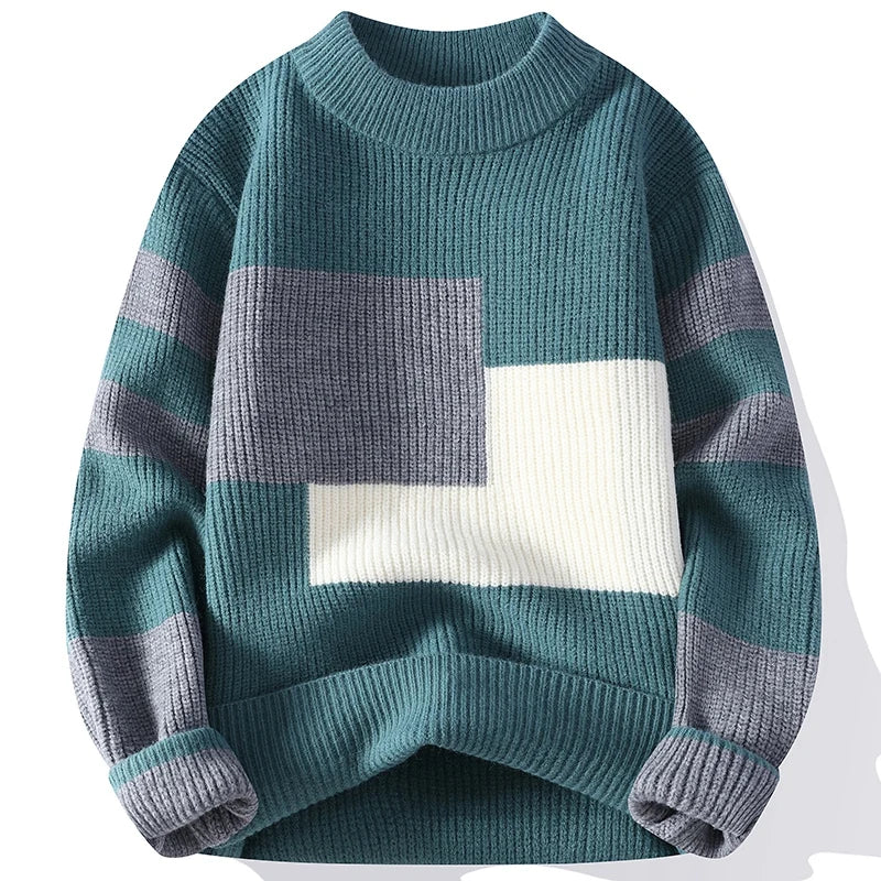 Sweaters men 2024 winter korean style mens warm sweater mens fashion sweaters Splicing color patterns Men's wool pullovers male